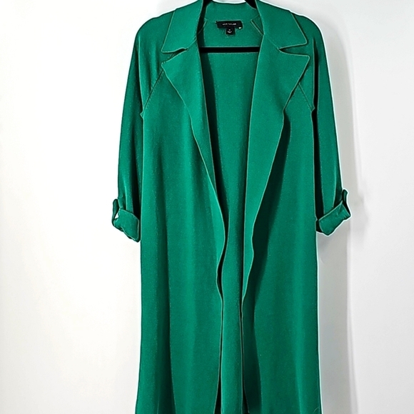 Ann Taylor Green Knee Length Duster Sweater w Rolled Sleeves+Side Slits - Picture 16 of 17